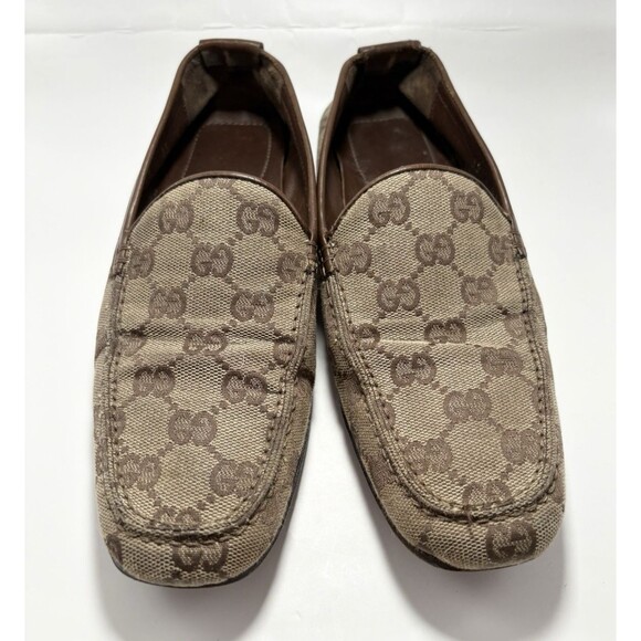 Gucci Loafers Brown GG Canvas & Leather Vintage Mules Vintage Y2K Size 35 5 - Picture 1 of 15